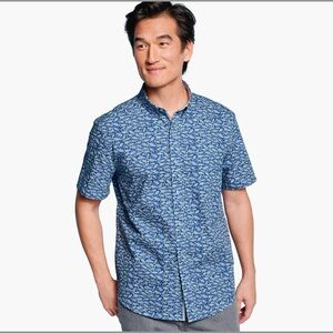 Johnston & Murphy Navy Fishbone Short Sleeve Cotton Shirt